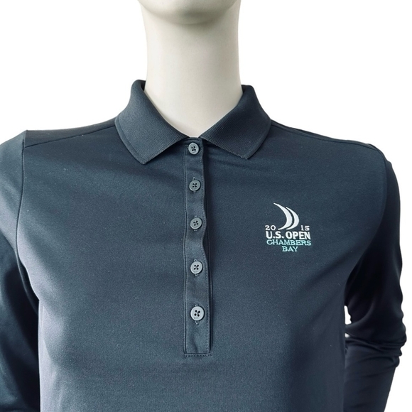 NIKE Golf Shirt 2015 U.S. Open Chambers Bay Black Dri-Fit Performance Polo Top - Picture 4 of 10
